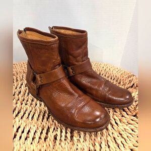 Frye Phillip Harness Ankle Moto 347870 Brown Leather Boots Women’s 9B Mens 7.5